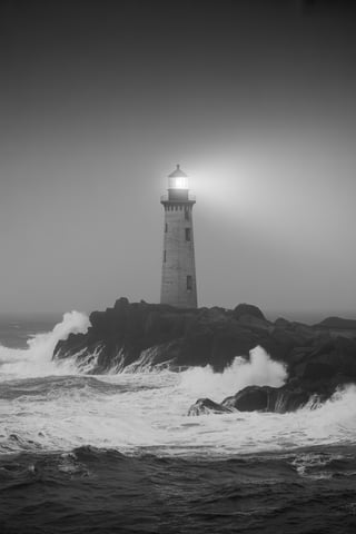 Minimalistic Black and White Lighthouse Art