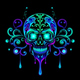 Symmetrical Fantasy Neon Skull Art
