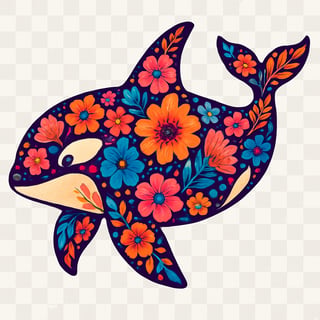 Boho Floral Killer Whale Illustration