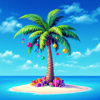 Colorful Palm Tree with Christmas Decor