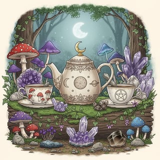 Witchy Tea Set Illustration