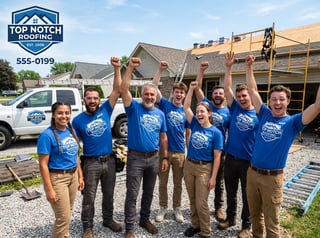 Roofing Staff Posing with Logo