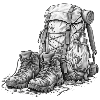 Vintage hiking boots & backpack