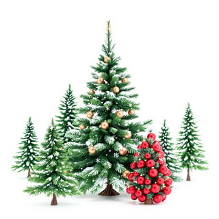Snowy Green Spruce Trees with Decorated Christmas Tree
