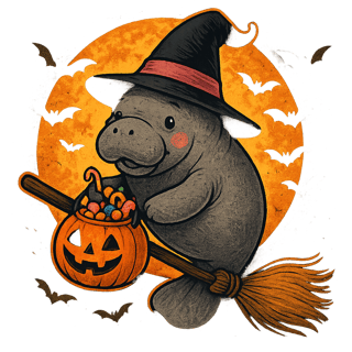 Cute Halloween Manatee Illustration