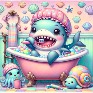Cute Baby Shark Bath Illustration