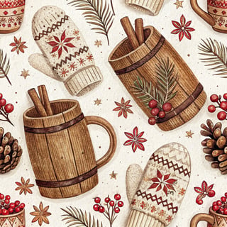 Rustic Winter Cabin Seamless Pattern