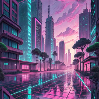 Retro-Futuristic Vaporwave City Grid