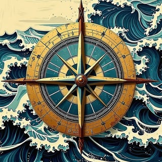 Abstract Compass Rose with Waves