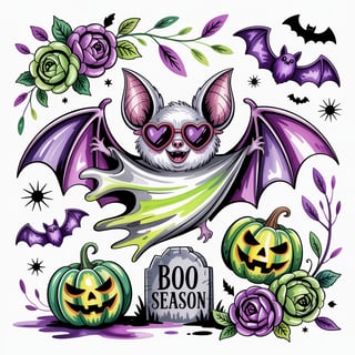 Cute Bat with Halloween Elements