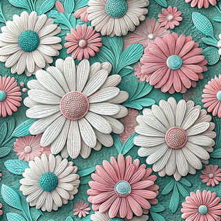 3D Pink and Teal Daisies Art