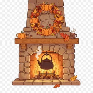 Autumn Cottage Fireplace Illustration