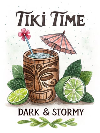 Hand-Drawn Watercolor Tiki Mug