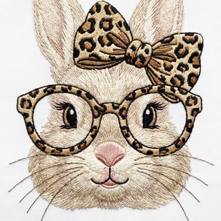 Detailed Embroidered Bunny Face Illustration