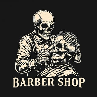 Vintage Skeleton Barber Shop Logo