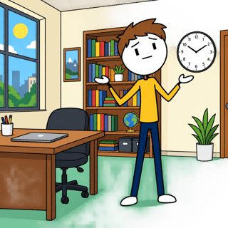 Flat 2D Cartoon Office with Stick Figure