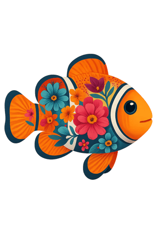 Colorful Boho Floral Clownfish Art