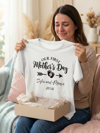 Mother Joyfully Receiving T-Shirt Gift
