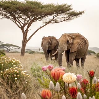 African Elephants with Floral Frame