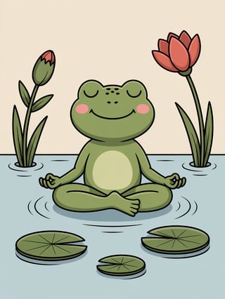 Cute Cartoon Frog Meditating