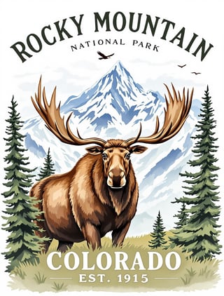 Vintage Rocky Mountain Nature Illustration