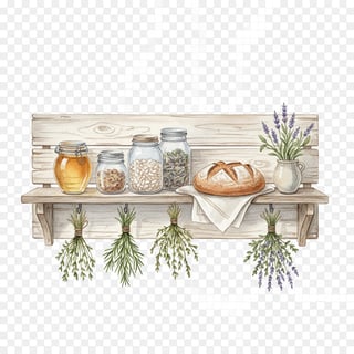 Watercolor Rustic Kitchen Shelf