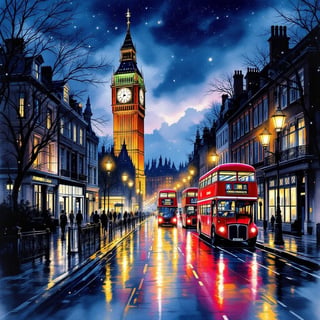London Travel Poster Ink Watercolor