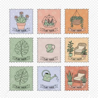 Whimsical Plant Parent Stamp Illustrations