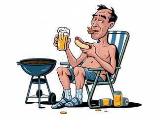 Cartoon Uncle at Backyard BBQ