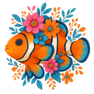 Boho Floral Clownfish Illustration