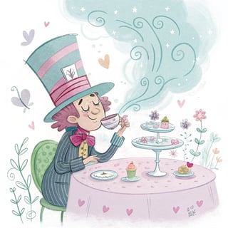Whimsical Pastel Mad Hatter Scene