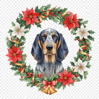 Bluetick Coonhound in Christmas Wreath