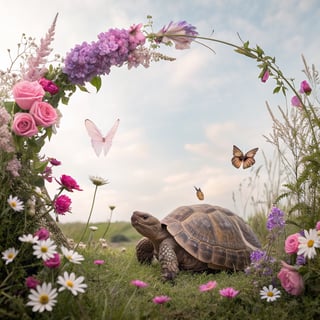 Turtle Framed by Floral Butterflies