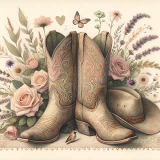 Cottagecore Watercolor Cowboy Boots