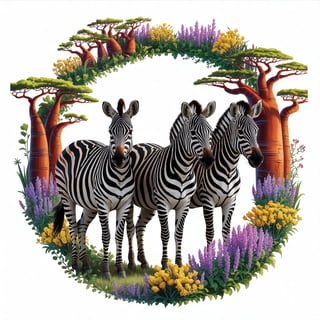 Centered Zebras in Colorful African Scene