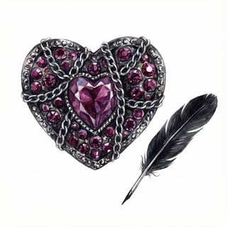 Gothic Rhinestone Heart with Feather Quill