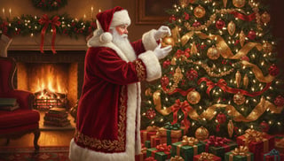 Santa Claus Decorating Christmas Tree