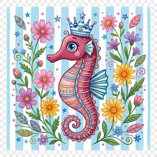Colorful Folk Art Seahorse Illustration