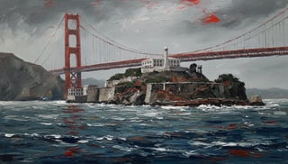 Impasto Painting of Alcatraz Prison