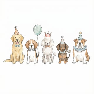 Watercolor Clipart of Party Dogs