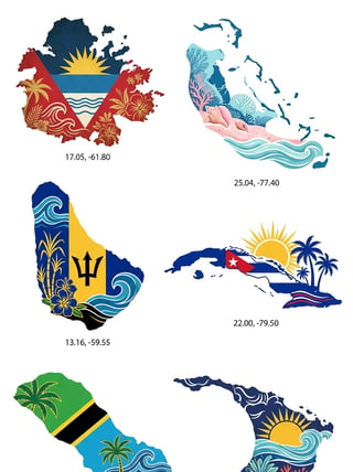 Caribbean Flag-Inspired Map Silhouettes