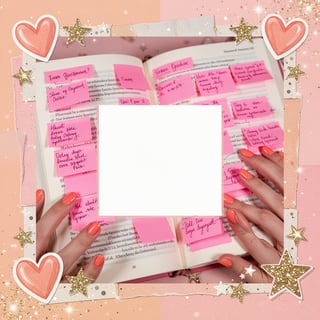 Hands Holding Annotated Book with Pink Tabs