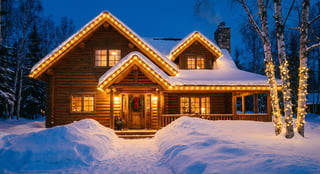 Cozy Traditional Log Cabin in Snow