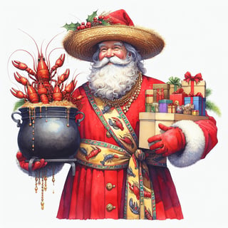 Cajun Santa Claus Watercolor Art