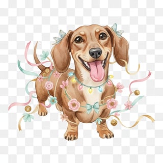 Watercolor Dachshund with Party Garland