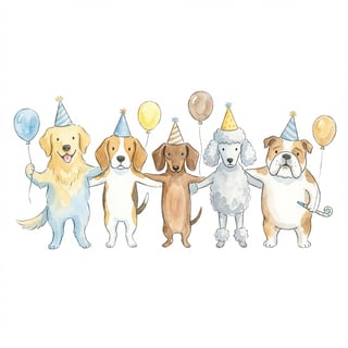Party Dogs Watercolor Clipart