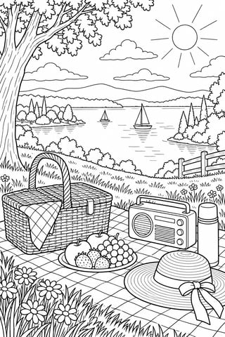 Spring Park Picnic Coloring Page