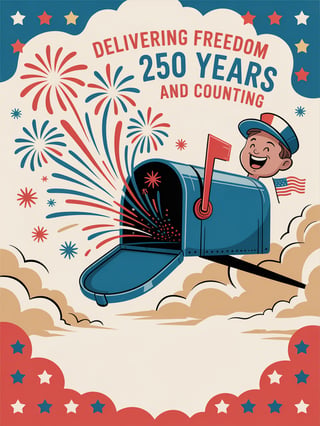 Cartoon Postal Worker with Fireworks