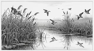 Etched Nature Scene of Wetland