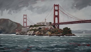 Impasto Painting of Alcatraz Prison